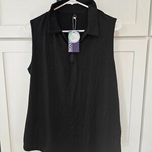 Soneven Womens Golf Tank Top Sz XL Black Sleeveless Zip Extra Large Collar NWT